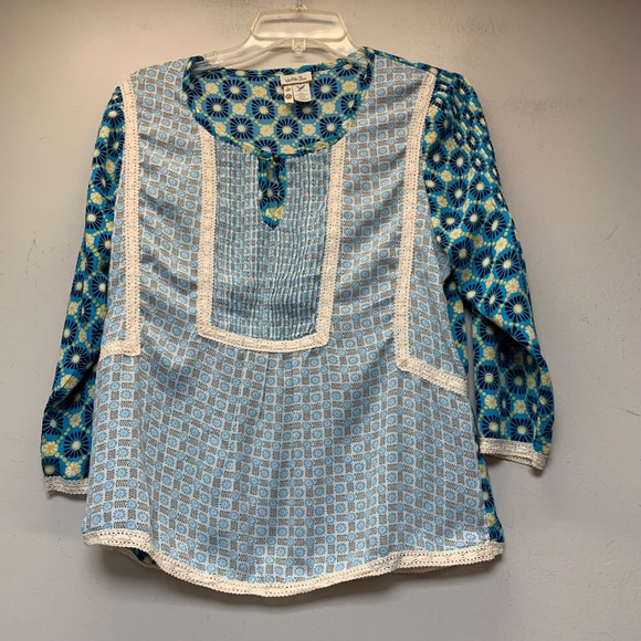 Matilda Jane Tops - Matilda Jane Blouse Womens XS Blue Floral Lace Pintuck Excellent Boho Top